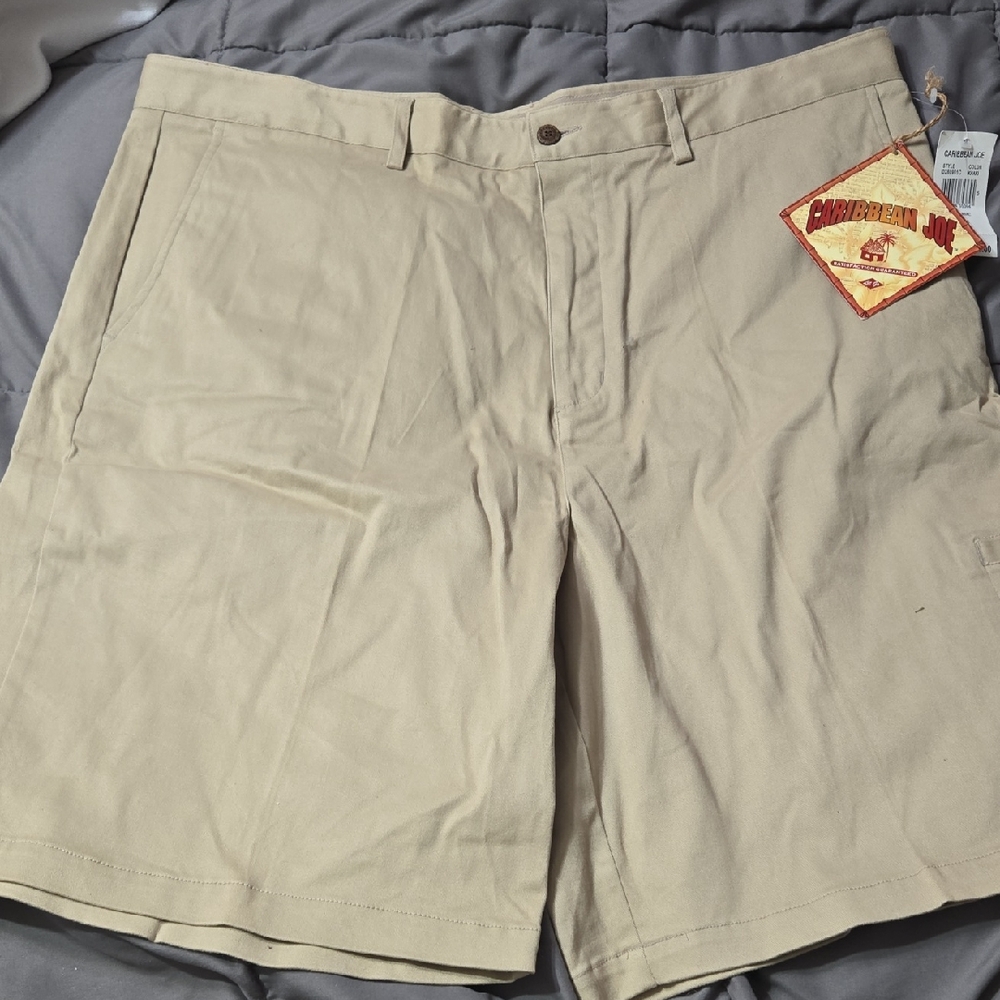 Caribbean Joe Men's Tan Flat Front Shorts